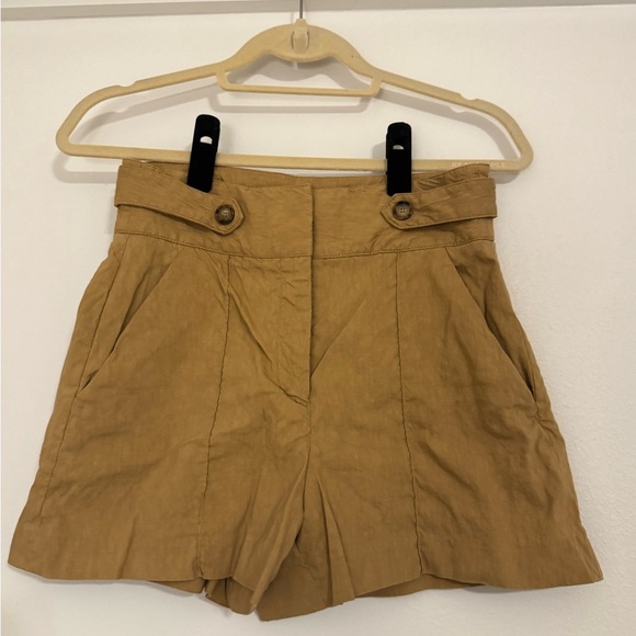 Veronica Beard Betty Stretch-Linen Tan High Waisted Shorts - Picture 1 of 13